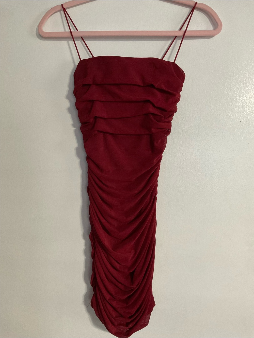 Princess PollyRuched Red Midi Dress with Spaghetti Straps